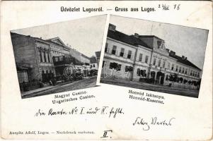 1898 (Vorläufer) Lugos, Lugoj; Magyar kaszinó, honvéd laktanya. Auspitz Adolf kiadása / Hungarian casino, military barracks