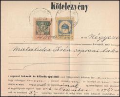 1905 Sopron, kötelezvény a 'Soproni Takarék és Kölcsön-Egylettől' 4000 koronáról, a sopron...