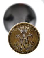 'MM' monogramos, koronás pecsétnyomó, réz fejjel, fa testtel, h: 6,5 cm