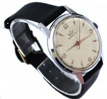 Marvin kézi felhúzós férfi karóra. Hibátlan számlappal, szép krómozással, működő, jó állapotban, bőr...