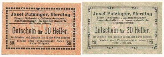 Ausztria ~1910-1920. 20h + 50h Josef Putzinger, Eferding T:III Austria ~1910-1920. 20 Heller + 50 Heller Josef Putzinger, Eferding C:F