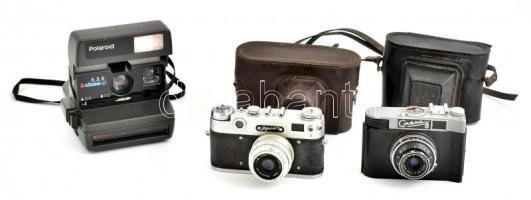 3 db régi fényképezőgép: Polaroid 636, Smena 8, Zorkij 8