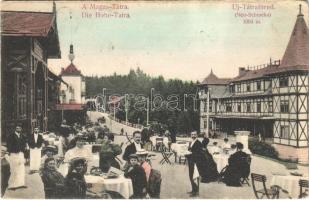 1909 Újtátrafüred, Neu-Schmecks, Novy Smokovec (Magas Tátra, Vysoké Tatry); étterem, kávéház, pincérek. Divald Károly 1484-1907. / restaurant, café, waiters (EK)