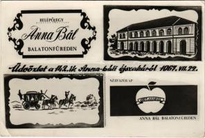 1967 Balatonfüred, Anna Bál belépőjegy. üdvözlet a 142.ik Anna-báli éjszakáról, szavzólap (EK)
