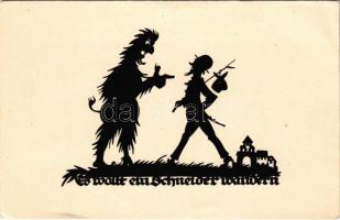Es wollt win Schneider wandern / Krampus silhouette art postcard s: A.M. Schwindt