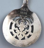 1936 Szabadkőműves kanál, kopásnyomokkal, h: 11 cm