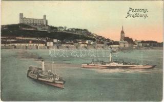 1917 Pozsony, Pressburg, Bratislava; vár, gőzhajók / castle, steamships