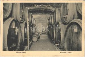 Pozsony, Pressburg, Bratislava; J. Palugyay és fia pezsgőgyár, pince, belső / Chateau Palugyay / Aus den Kellern / champagne factory, interior with barrels (kis szakadás / small tear)