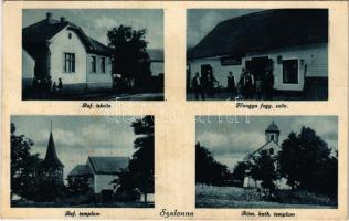 1938 Szalonna (Borsod), Református templom és iskola, Római katolikus templom, Hangya fogyasztási szövetkezet üzlete és saját kiadása