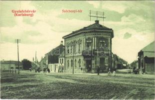 Gyulafehérvár, Alba Iulia; Széchenyi tér, József B. üzlete. Schäser Ferenc kiadása / square, street view, shops (fa)