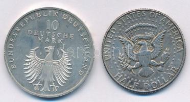 Vegyes: Németország 1998F 10M Ag "50 éves a Márka" + Amerikai Egyesült Államok 1964D 1/2$ ...