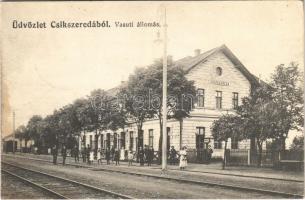 1917 Csíkszereda, Miercurea Ciuc; Vasútállomás. Vákár L. kiadása / railway station (fl)