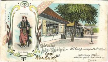 1900 Ada Kaleh, Bazár, Török szépség. Raichl Sándor junior 4410. / bazaar, shop, Turkish beauty. Art Nouveau, floral, litho (r)