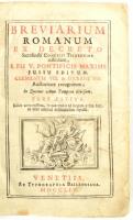 Breviarium Romanum...Pars Aestiva, Venetiis, 1754. Balleoniana. Javított, aranyozott, egészbőr kötésben.