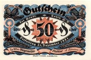 Német Birodalom/Weimari Köztársaság/ Kahla 1921. 50Pf(6x) 6klf db, teljes sor T:I