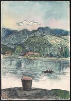 Szilágyi Jolán, Szamuely Tiborné (1895-1971): Dunakanyar, 1968. Akvarell, tus, papír, jelzett, 35×24 cm