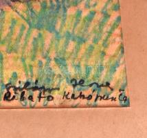 Szilágyi Ilona (1904-1985): Horgász (Rila tó?). Filctoll, kréta, papír, jelzett, paspartuban, 29×38 ...