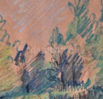 Szilágyi Ilona (1904-1985): Horgász (Rila tó?). Filctoll, kréta, papír, jelzett, paspartuban, 29×38 ...