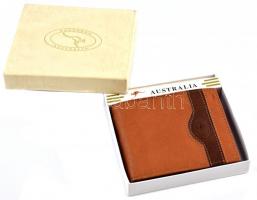 Barna bőr pénztárca, eredeti csomagolásában, jó állapotban, 9×11 cm