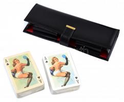 2 db erotikus francia kártya pakli, bontatlan csomagolásban, műbőr tartóban, 20×7×2 cm