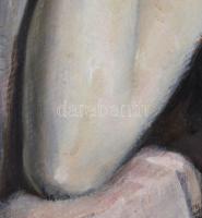 Józsa Károly (1872-1929): Merengő női akt. Olaj, karton, jelzett. Hátoldalán kiállítási vagy árverés...