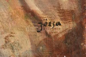 Józsa Károly (1872-1929): Merengő női akt. Olaj, karton, jelzett. Hátoldalán kiállítási vagy árverés...