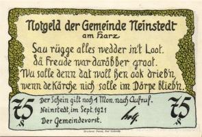 Német Birodalom/Weimari Köztársaság/ Neinstedt 1921. 75Pf(6x) 6klf db, teljes sor T:I