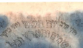 cca 1950 Sabbati ünnepi terítő hímzésminta héber felirattal, Dávid-csillaggal. Tus pontozásos techni...