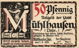 Német Birodalom/Weimari Köztársaság/ Mühlhausen 1921. 50Pf(5x) 5klf db, teljes sor T:I-