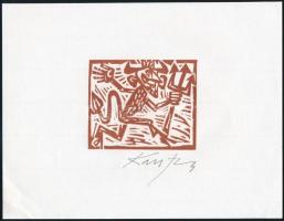Kass János (1927-2010): Ördög. Linó, papír, jelzett, 7x8 cm