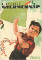 1954 Nemzetközi Gyermeknap. Kiadja a Magyar Nők Demokratikus Szövetsége / International Childrens Day, socialist propaganda (gyűrődés / crease)