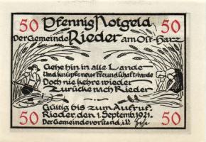 Német Birodalom/Weimari Köztársaság/ Rieder 1921. 10Pf + 25Pf + 50Pf + 75Pf 4klf db, teljes sor T:I