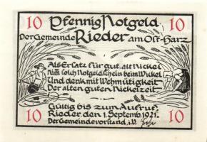 Német Birodalom/Weimari Köztársaság/ Rieder 1921. 10Pf + 25Pf + 50Pf + 75Pf 4klf db, teljes sor T:I