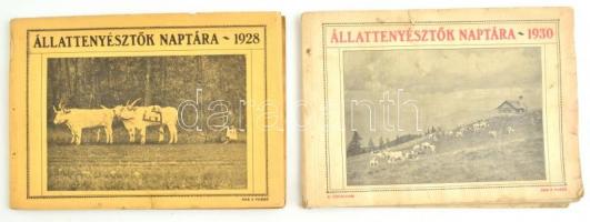 1928,1930 Állattenyésztők naptára két évi kiadása, egyenként 84 oldalasak, és összesen kb. 180 korabeli reklámot, hirdetést tartalmaznak