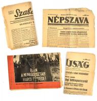 1945 Vegyes újság tétel, 7 db, Szabad Nép (3 db), Népszava (2 db), Kis Ujság, Szabadság. Változó állapotban, hiányosak, töredékesek, sérültek, szakadozottak.