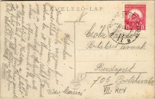 1928 Győr, Kioszk kávéház és étterem + "HEGYESHALOM-BUDAPEST 14" mozgóposta (EK)