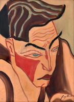 Georg Kolbe (?) jelzéssel: Férfi portré. Olaj, farost. Üvegezett, sérült fa keretben. 39x30 cm