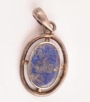 Ezüst(Ag) ovális medál lapis lazulival, jelzett, h: 2,5 cm, bruttó: 3,07 g