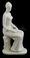 Porcelán olvasó hölgy, fehér mázas, jelzés nélkül, apró mázhibákkal, m: 35 cm