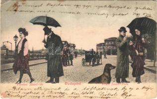 1903 Budapest V. Ferenc József tér. Montázs kutyával és szerelmespárokkal (kis szakadás / small tear)