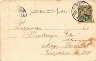 1903 Budapest V. Ferenc József tér. Montázs kutyával és szerelmespárokkal (kis szakadás / small tear...