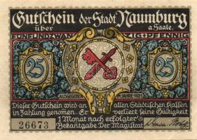 Német Birodalom/Weimari Köztársaság/ Naumburg 1921. 25Pf(3x) + 75Pf(3x) 6klf db, teljes sor T:I