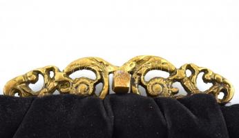 Régi női bársony színházi táska, réz zárral, 20x17 cm