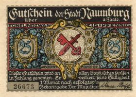 Német Birodalom/Weimari Köztársaság/ Naumburg 1921. 25Pf(3x) + 75Pf(3x) 6klf db, teljes sor T:I