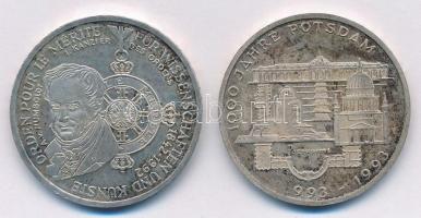 Németország 1992D 10M Ag "Pour le Mérite" + 1993F 10M Ag "1000 éves Potsdam" T:2 patina Germany 1992D 10 Mark Ag "Pour le Mérite" + 1993F 10 Mark Ag "1000th Anniversary - Potsdam" C:XF patina Krause KM#179, KM#180