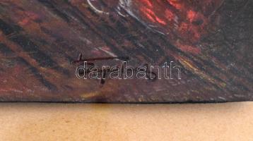 Olvashatatlan jelzéssel: Aranyló. Kréta, bőr (festett bőrkép). Üvegezett fa keretben, alján plakette...