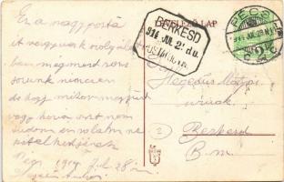 1914 Pécs, M. kir. posta és távirda palota, automobil + "BERKESD POSTAI ÜGYN."