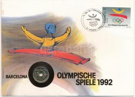 Spanyolország 1990. 25p Ni-Br 1992 Olimpiai Játékok borítékban, bélyeggel és bélyegzéssel T:1 Spain 1990. 25 Pesetas Ni-Br 1992 Olimpics in envelope with stamps C:UNC  Krause KM#851