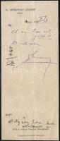 1927 Dr. Márványi József orvos, Csurgó, fejléces kézzel írt recept az orvos aláírásval, Nyíri Ede állatorvos részére, lap tetején kisebb lyukkal, hajtásnyommal