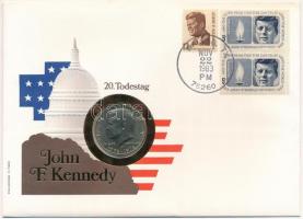 Amerikai Egyesült Államok 1976. 1/2$ Cu-Ni Kennedy bélyeges borítékban, bélyeggel és bélyegzéssel T:1- USA 1976. 1/2 Dollar Cu-Ni Kennedy in coin envelope with stamps and cancellations C:AU Krause KM#205